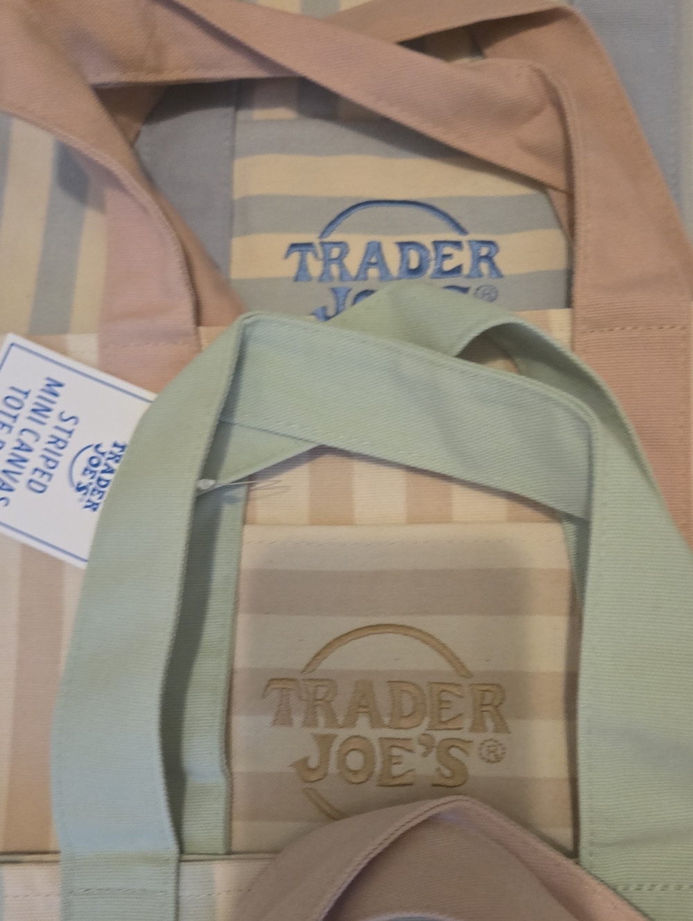 Trader Joe's Mini Canvas Tote Bag SET - Pastel Stripes - Picture 3 of 5
